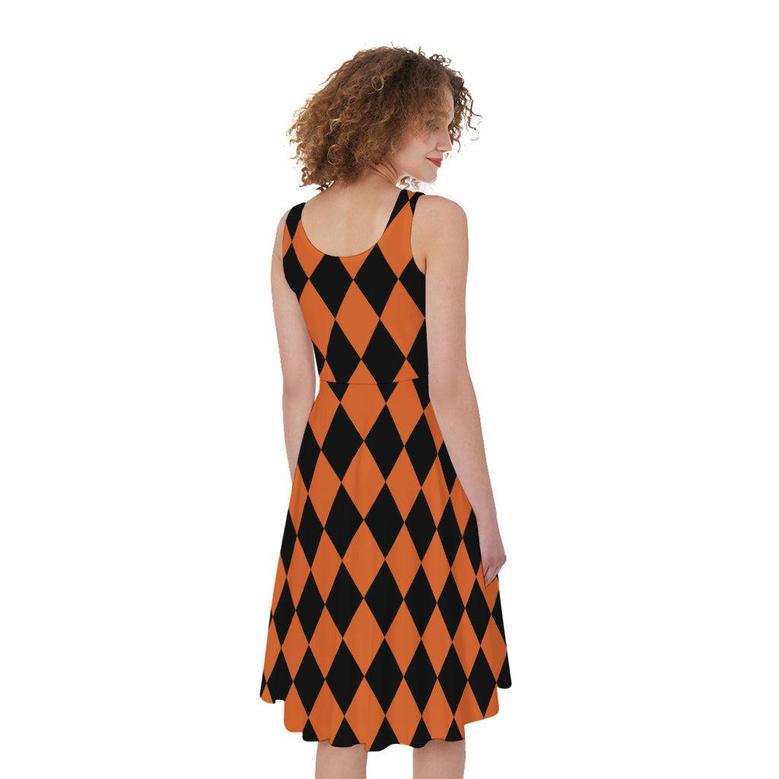 Halloween Harlequin Pattern Print Sleeveless Knee Length Dress