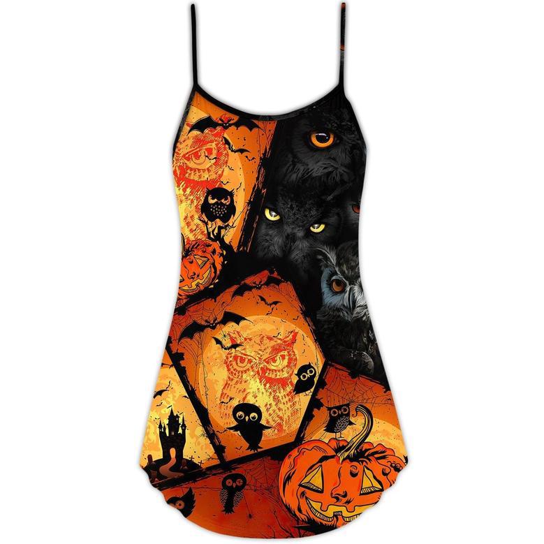 Halloween Owl Pumpkin Scary - V-Neck Sleeveless Cami Dress