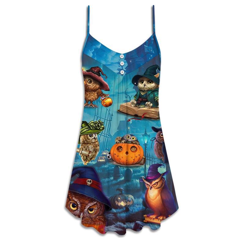 Halloween Owl Witch Sky Night - V-Neck Sleeveless Cami Dress