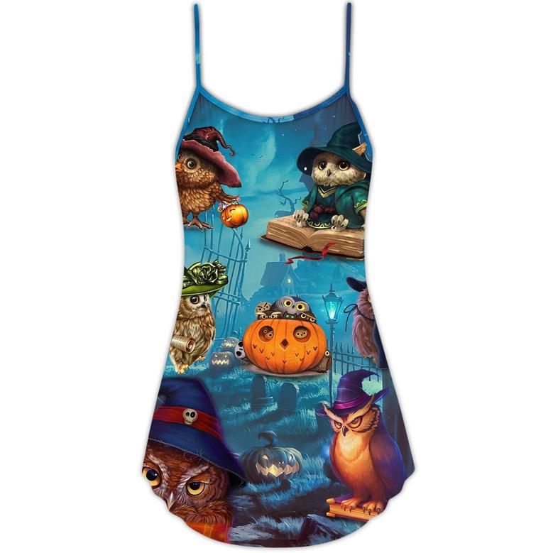 Halloween Owl Witch Sky Night - V-Neck Sleeveless Cami Dress