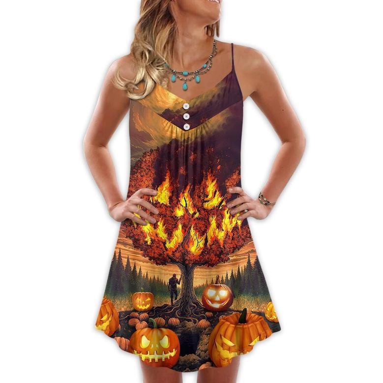 Halloween Pumpkin Burning Crazy Style - V-Neck Sleeveless Cami Dress