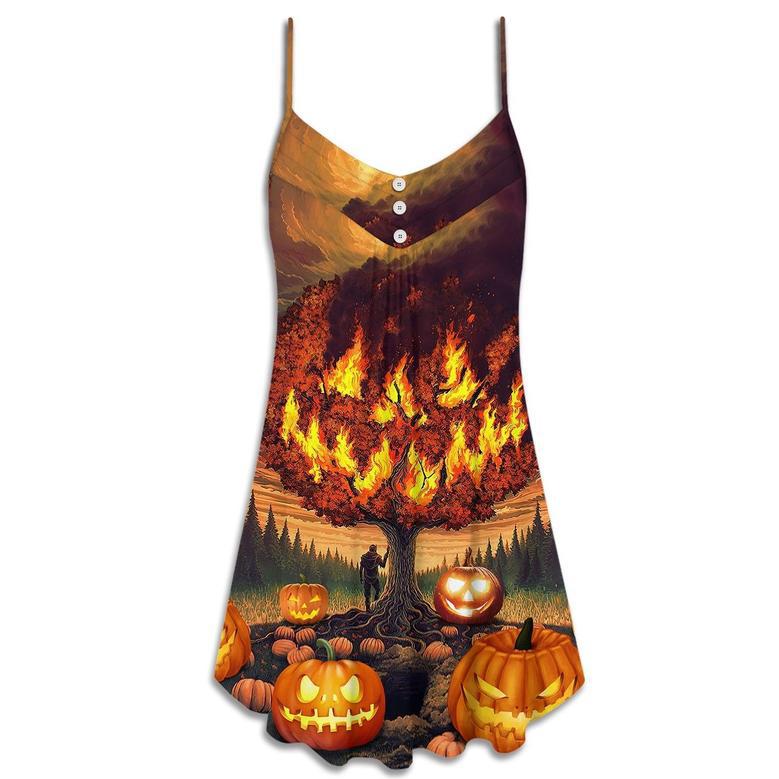 Halloween Pumpkin Burning Crazy Style - V-Neck Sleeveless Cami Dress