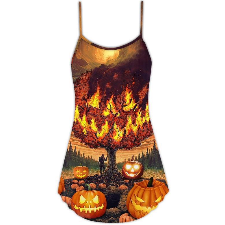 Halloween Pumpkin Burning Crazy Style - V-Neck Sleeveless Cami Dress