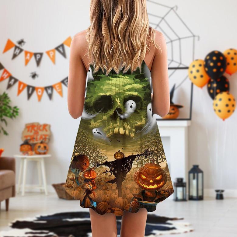 Halloween Pumpkin Crazy Ghost Style - V-Neck Sleeveless Cami Dress