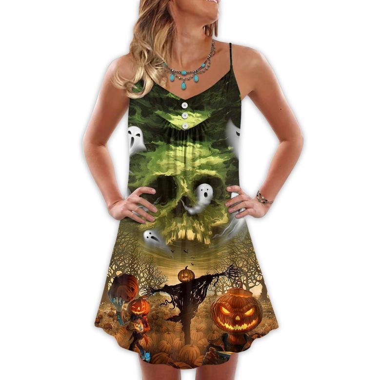 Halloween Pumpkin Crazy Ghost Style - V-Neck Sleeveless Cami Dress