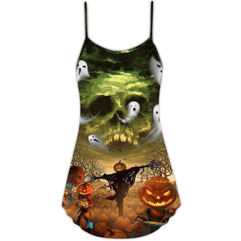 Halloween Pumpkin Crazy Ghost Style - V-Neck Sleeveless Cami Dress