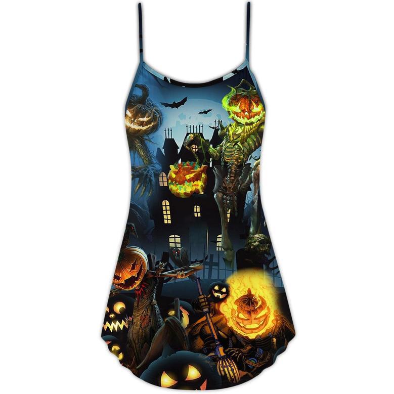 Halloween Pumpkin Scary Sky Night - V-Neck Sleeveless Cami Dress