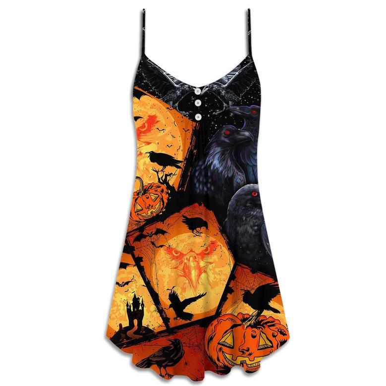 Halloween Raven Pumpkin Scary - V-Neck Sleeveless Cami Dress