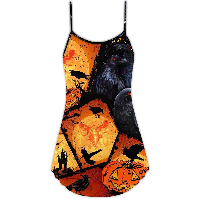 Halloween Raven Pumpkin Scary - V-Neck Sleeveless Cami Dress