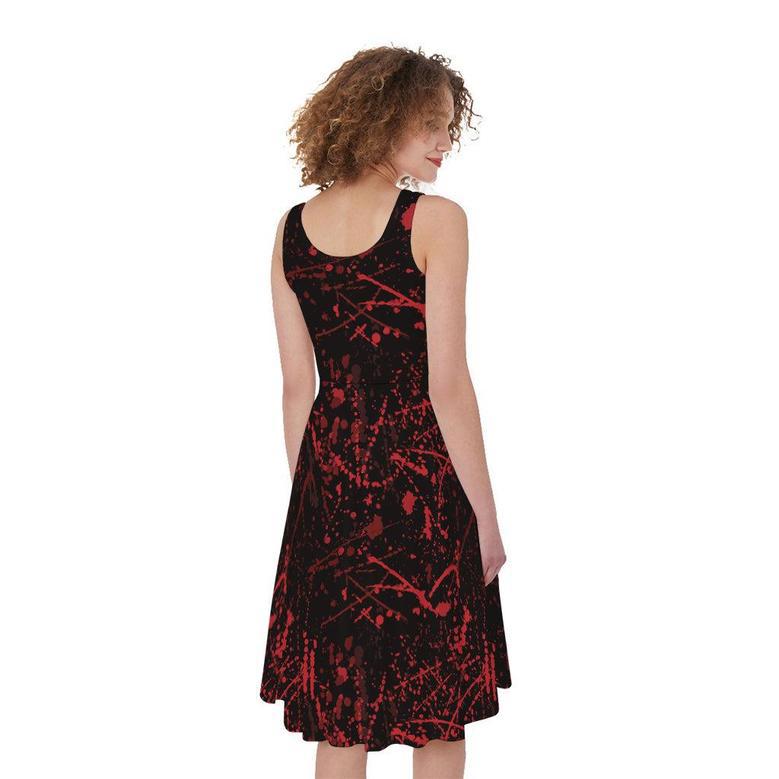 Halloween Red Blood Print Sleeveless Knee Length Dress