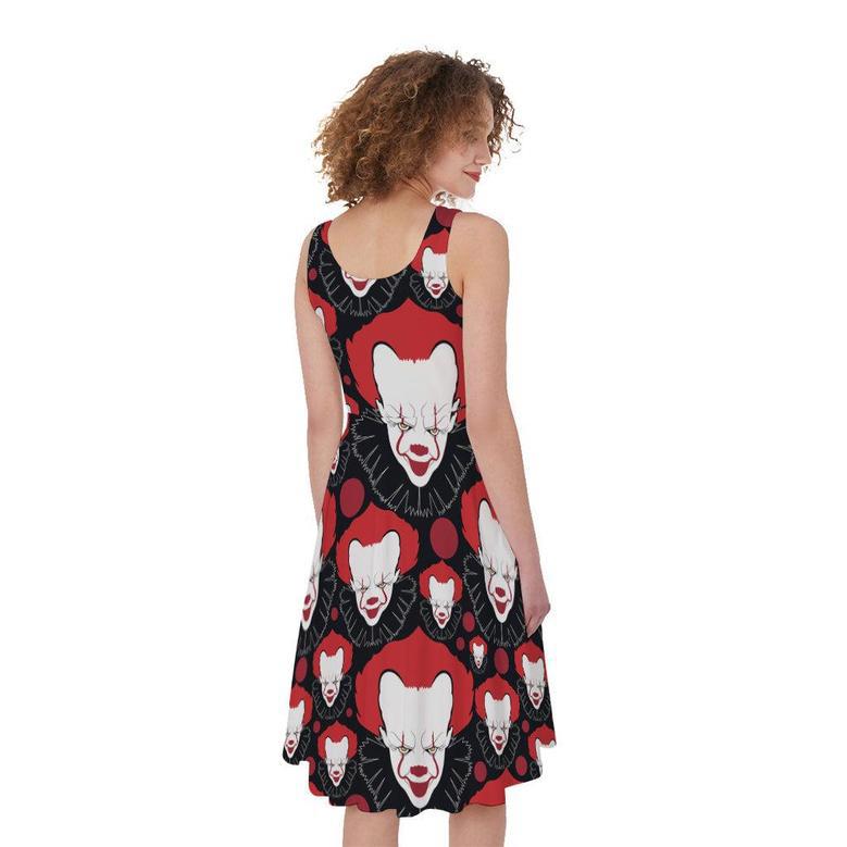 Halloween Scary Clown Pattern Print Sleeveless Knee Length Dress