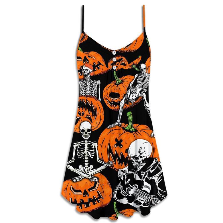 Halloween Skeleton Pumpkin Scary - V-Neck Sleeveless Cami Dress