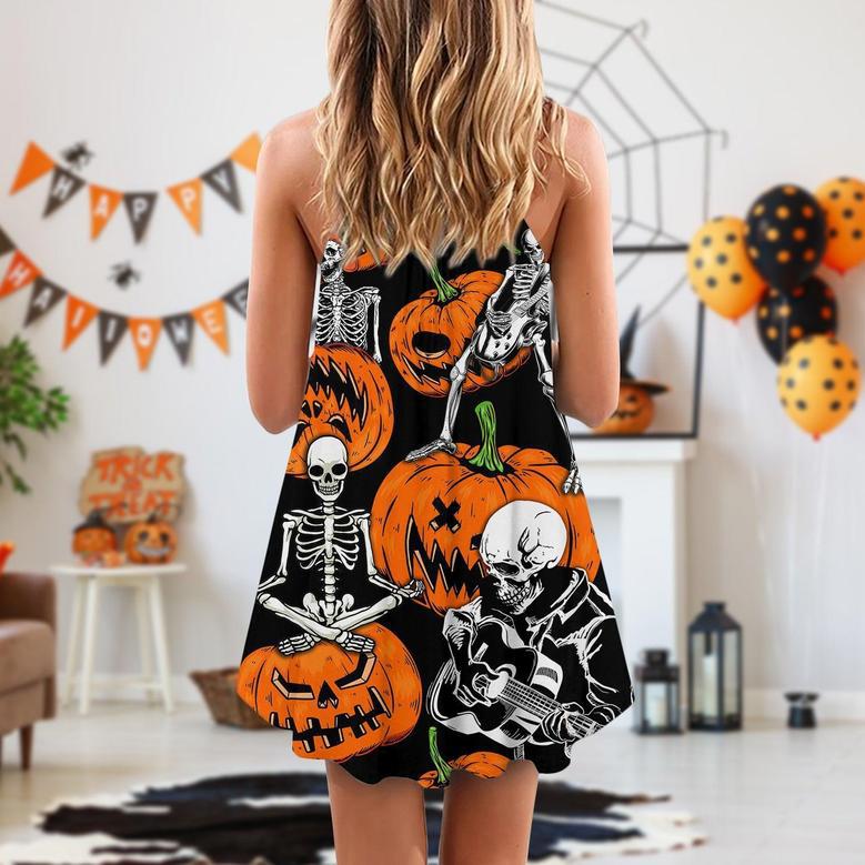 Halloween Skeleton Pumpkin Scary - V-Neck Sleeveless Cami Dress