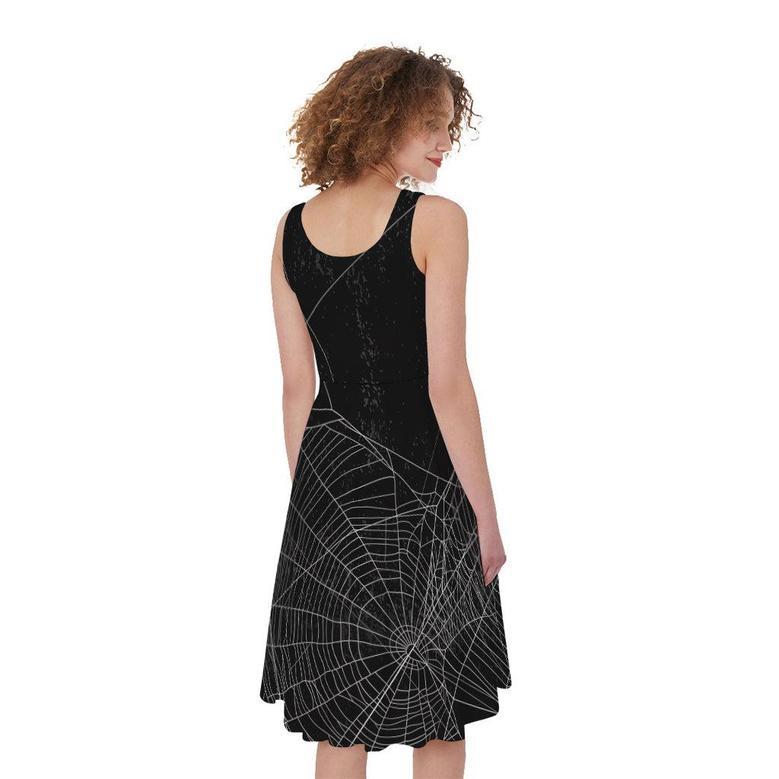 Halloween Spider Web Print Sleeveless Knee Length Dress