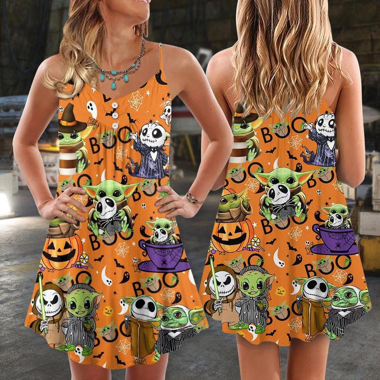 Halloween Star Wars Baby Yoda Jack Skellington - V-Neck Sleeveless Cami Dress