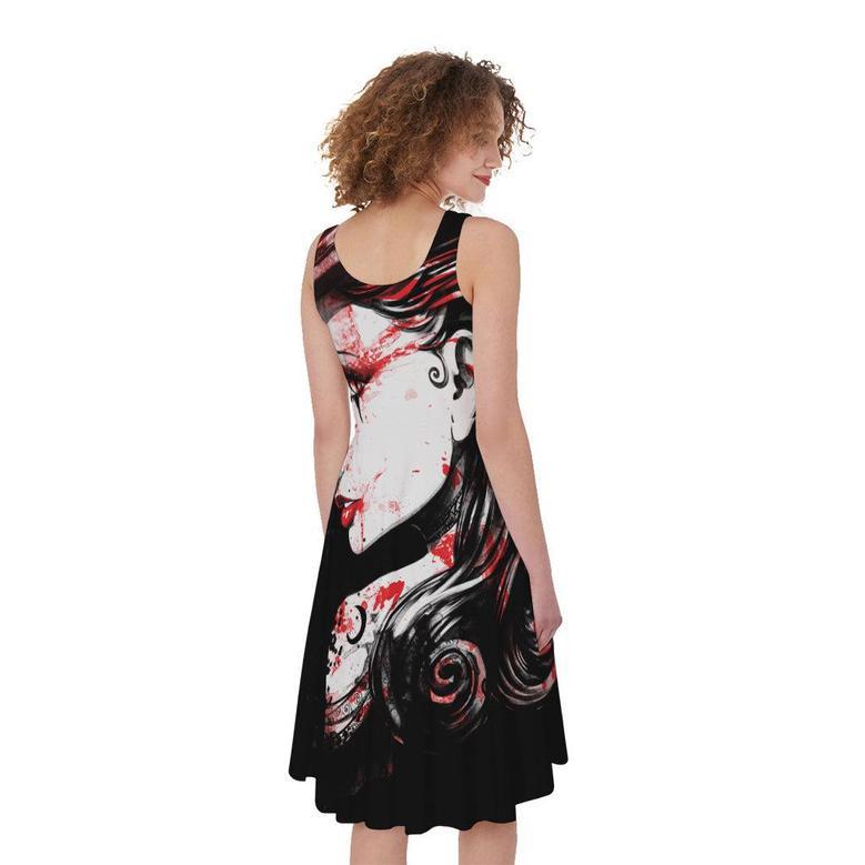 Halloween Vampire Girl Print Sleeveless Knee Length Dress