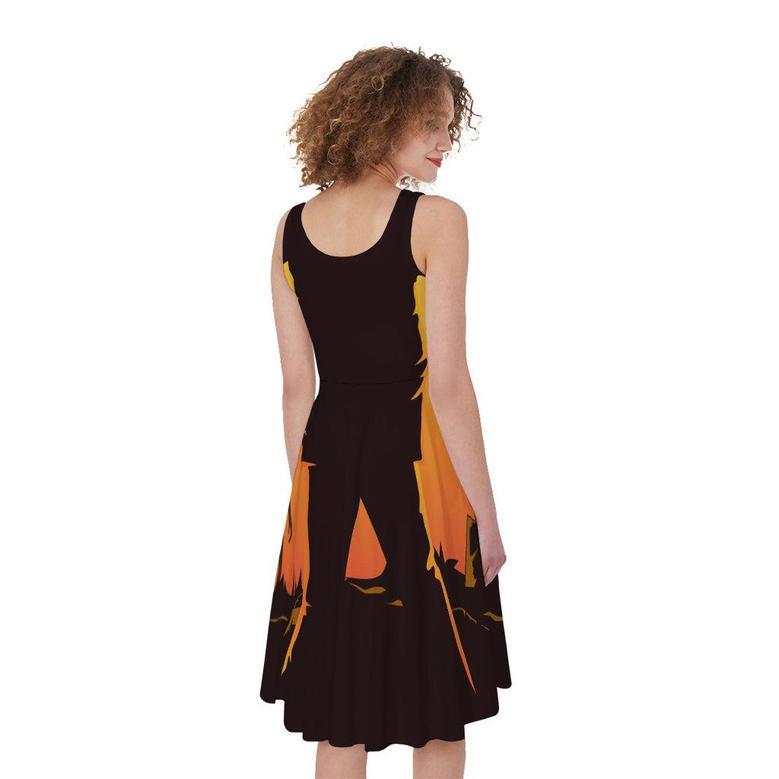 Halloween Walking Zombie Print Sleeveless Knee Length Dress