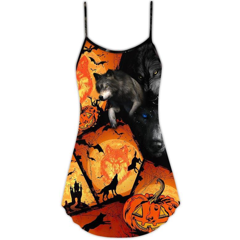 Halloween Wolf Pumpkin Scary - V-Neck Sleeveless Cami Dress