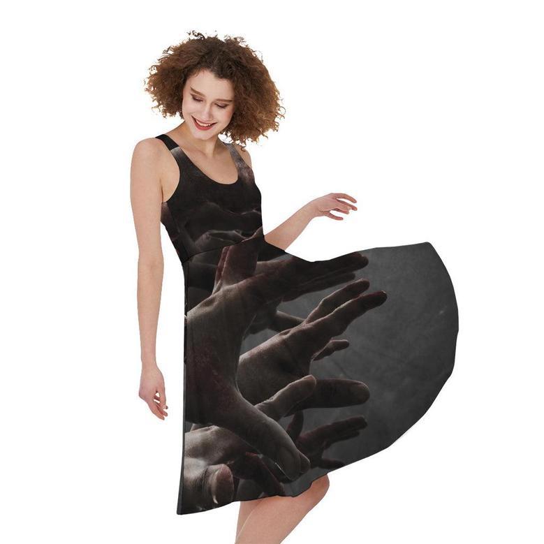 Halloween Zombie Hands Print Sleeveless Knee Length Dress