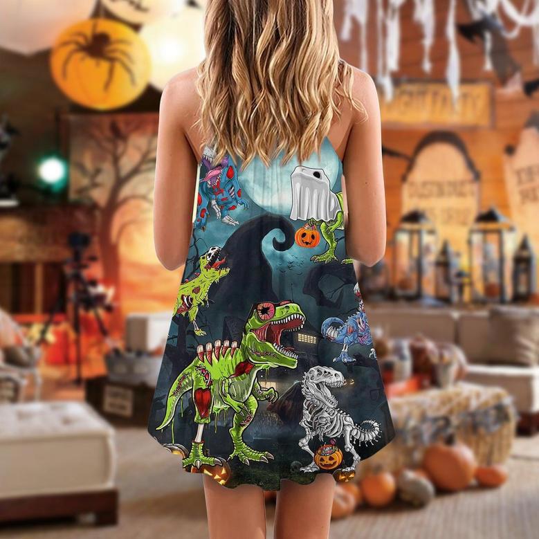 Halloween Zombie Saurus Scary - V-Neck Sleeveless Cami Dress