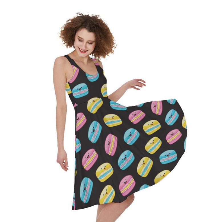 Happy Macarons Pattern Print Sleeveless Knee Length Dress