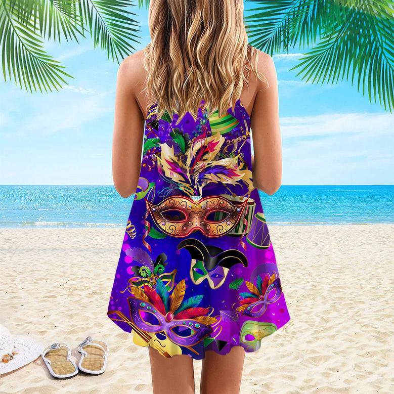 Happy Mardi Gras Aloha Spaghetti Strap Summer Dress