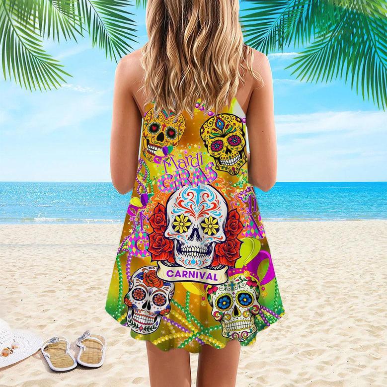 Happy Mardi Gras Carnival Spaghetti Strap Summer Dress