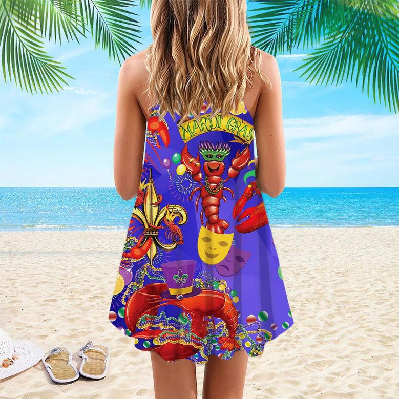 Happy Mardi Gras Shrimps Spaghetti Strap Summer Dress