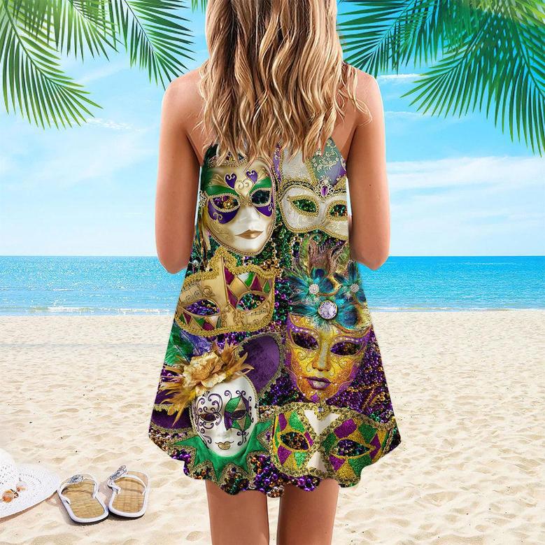 Happy Mardi Gras Spaghetti Strap Summer Dress