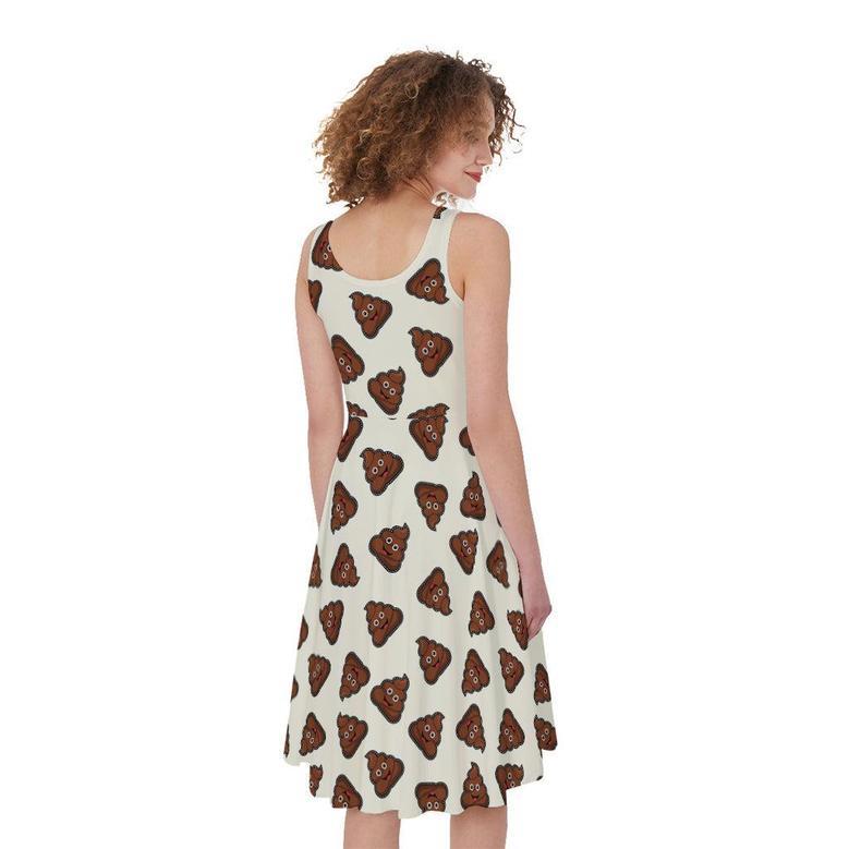 Happy Poop Pattern Print Sleeveless Knee Length Dress