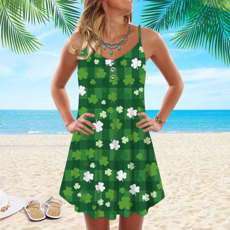 Happy St Patricks Day Shamrock Tartan Aloha Spaghetti Strap Summer Dress