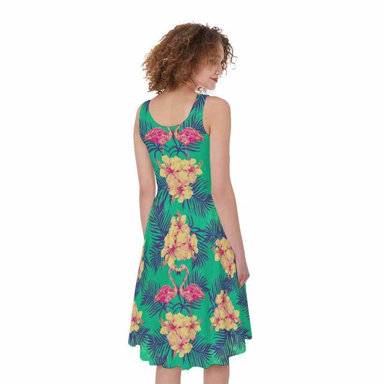 Hawaii Tropical Paradise Pattern Print Sleeveless Knee Length Dress