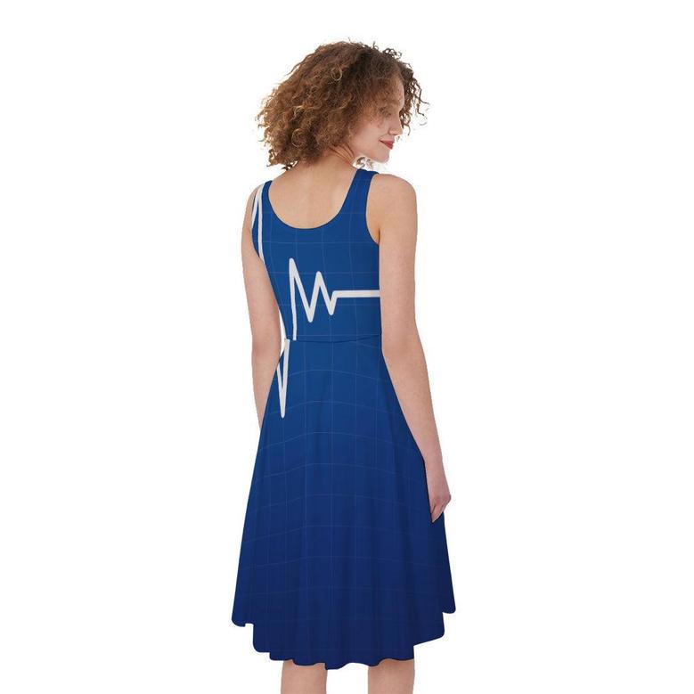 Heartbeat Cardiogram Print Sleeveless Knee Length Dress