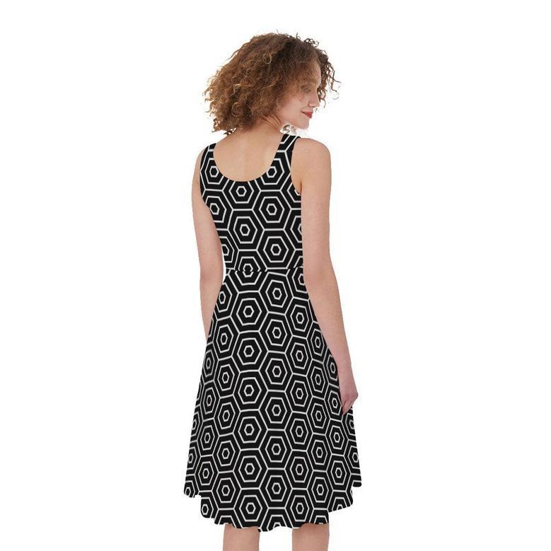 Hexagon Geometric Pattern Print Sleeveless Knee Length Dress