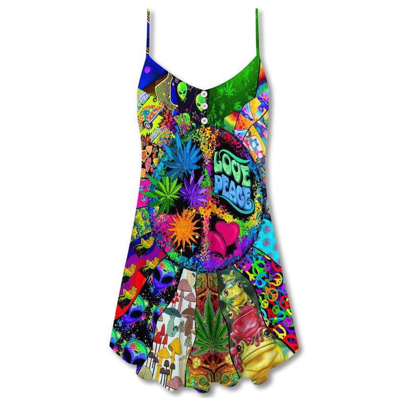 Hippie Alien Frogs Love Peace - V-Neck Sleeveless Cami Dress