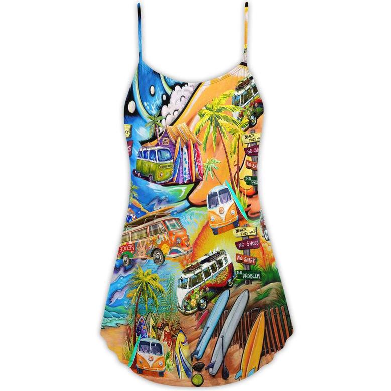 Hippie Bus Love Beach Summer - V-Neck Sleeveless Cami Dress