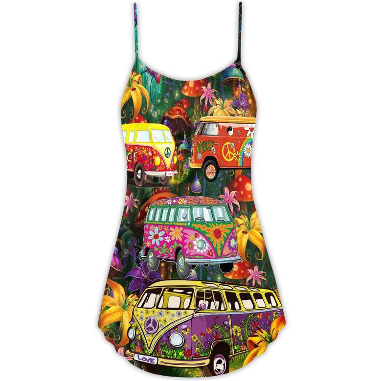 Hippie Bus Peace Life Colorful Style - V-Neck Sleeveless Cami Dress