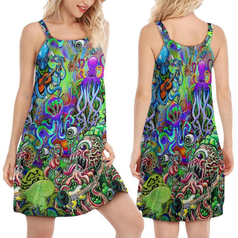 Hippie Funny Octopus Love Music - Women's Sleeveless Cami Dress