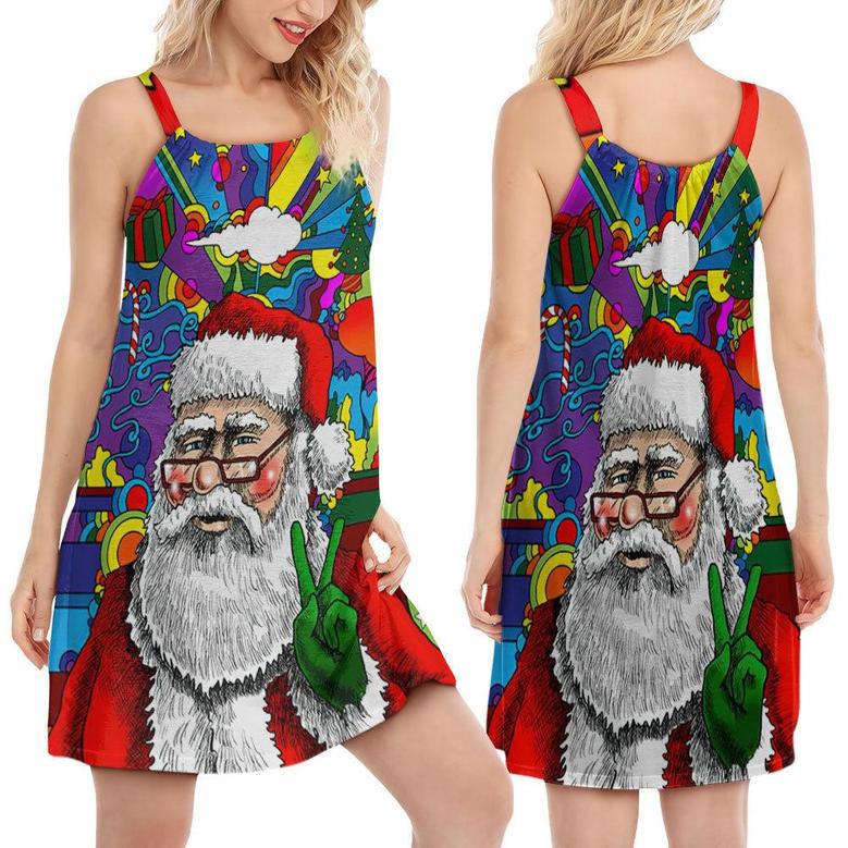 Hippie Funny Santa Claus Christmas - Women's Sleeveless Cami Dress