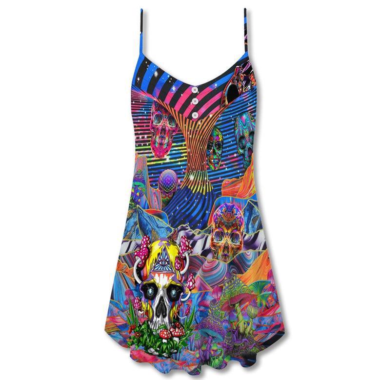 Hippie Love Life Mix Color Skull - V-Neck Sleeveless Cami Dress