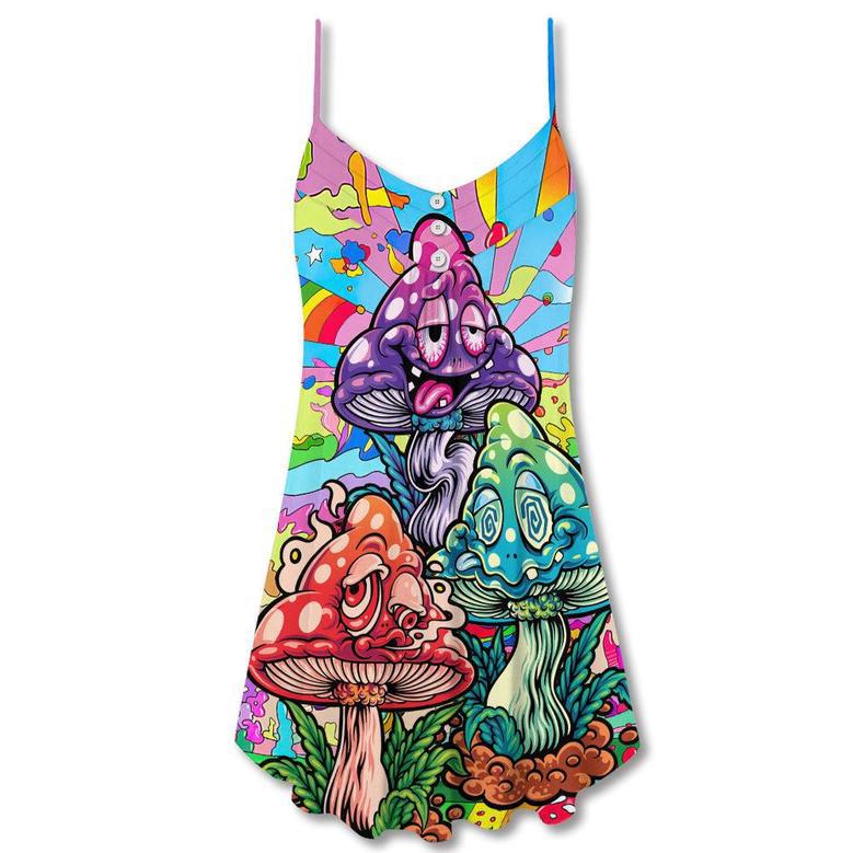 Hippie Mushroom Colorful Hippie Happy Life - V-Neck Sleeveless Cami Dress