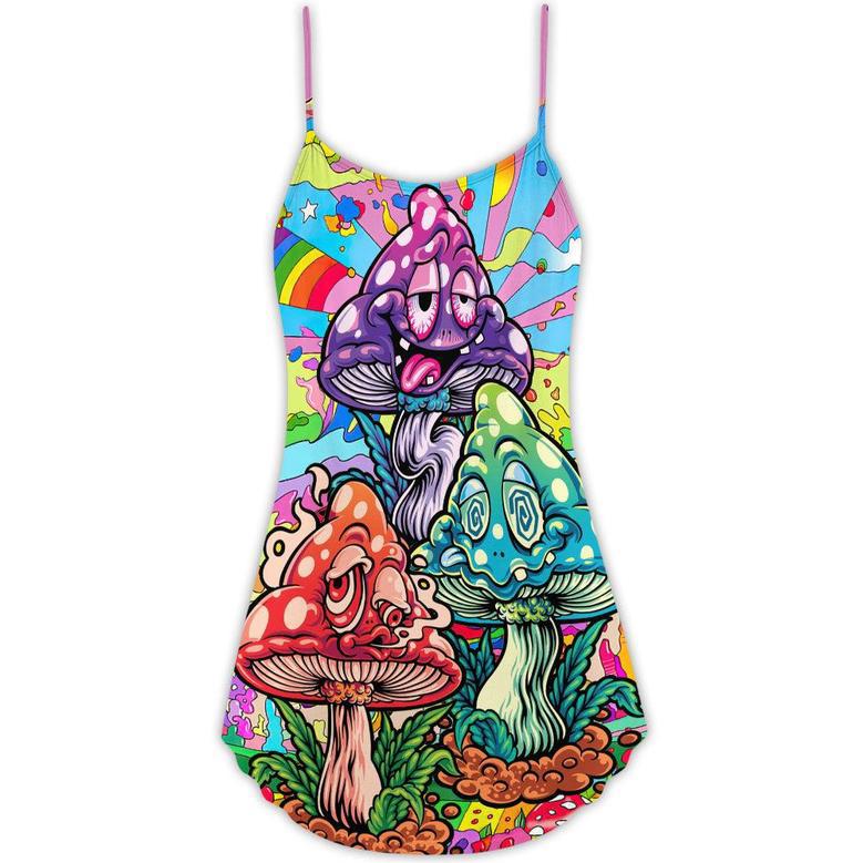 Hippie Mushroom Colorful Hippie Happy Life - V-Neck Sleeveless Cami Dress