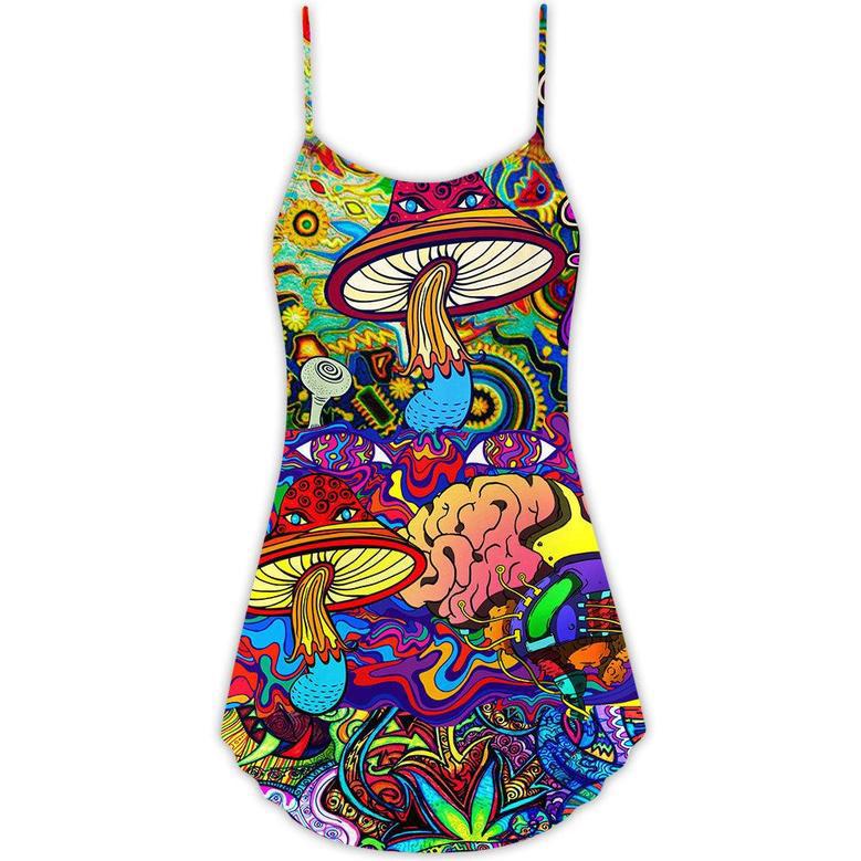 Hippie Mushroom Colorful Lover - V-Neck Sleeveless Cami Dress