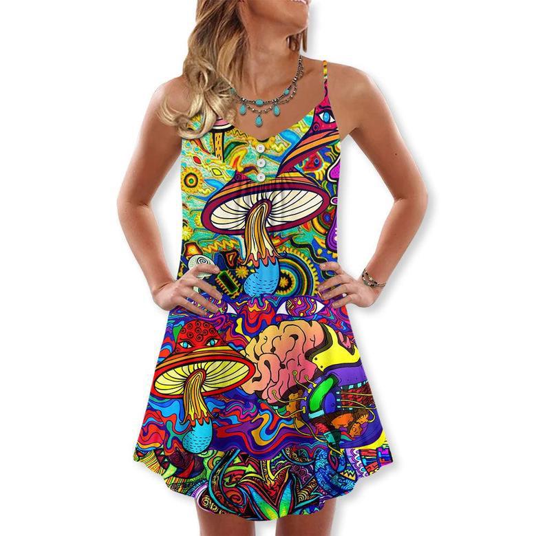 Hippie Mushroom Colorful Lover - V-Neck Sleeveless Cami Dress