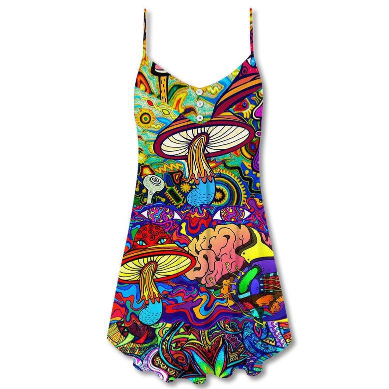 Hippie Mushroom Colorful Lover - V-Neck Sleeveless Cami Dress