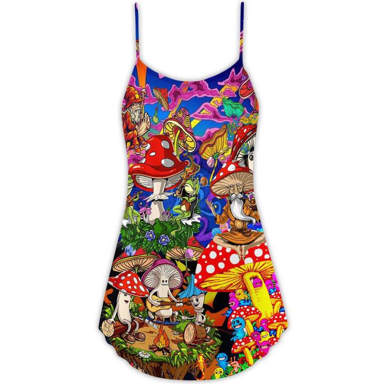 Hippie Mushroom Happy Together - V-Neck Sleeveless Cami Dress