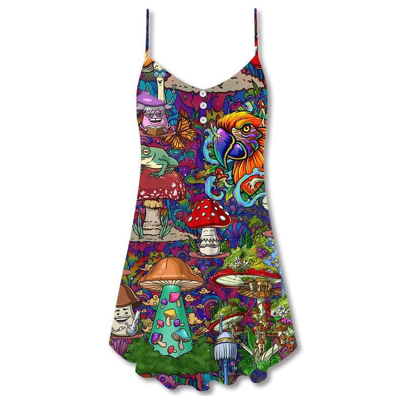 Hippie Mushroom Peace Lover - V-Neck Sleeveless Cami Dress