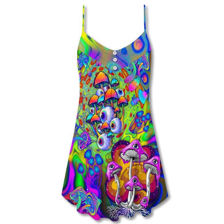 Hippie Mushroom Stay Trippy Little Hippie Colorful - V-Neck Sleeveless Cami Dress