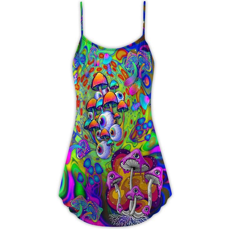 Hippie Mushroom Stay Trippy Little Hippie Colorful - V-Neck Sleeveless Cami Dress