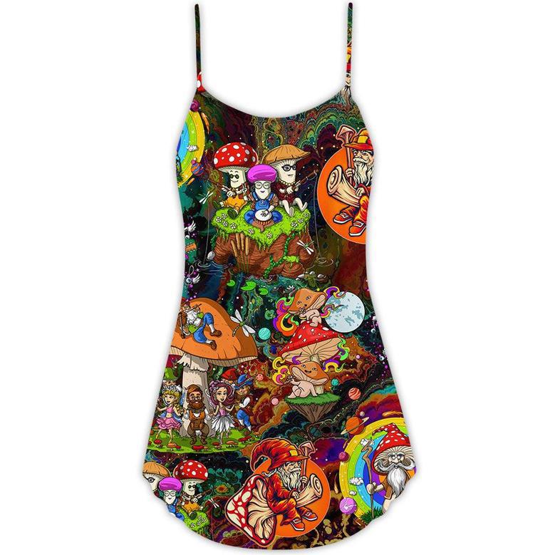 Hippie Mushroom Trippy Colorful Lover - V-Neck Sleeveless Cami Dress